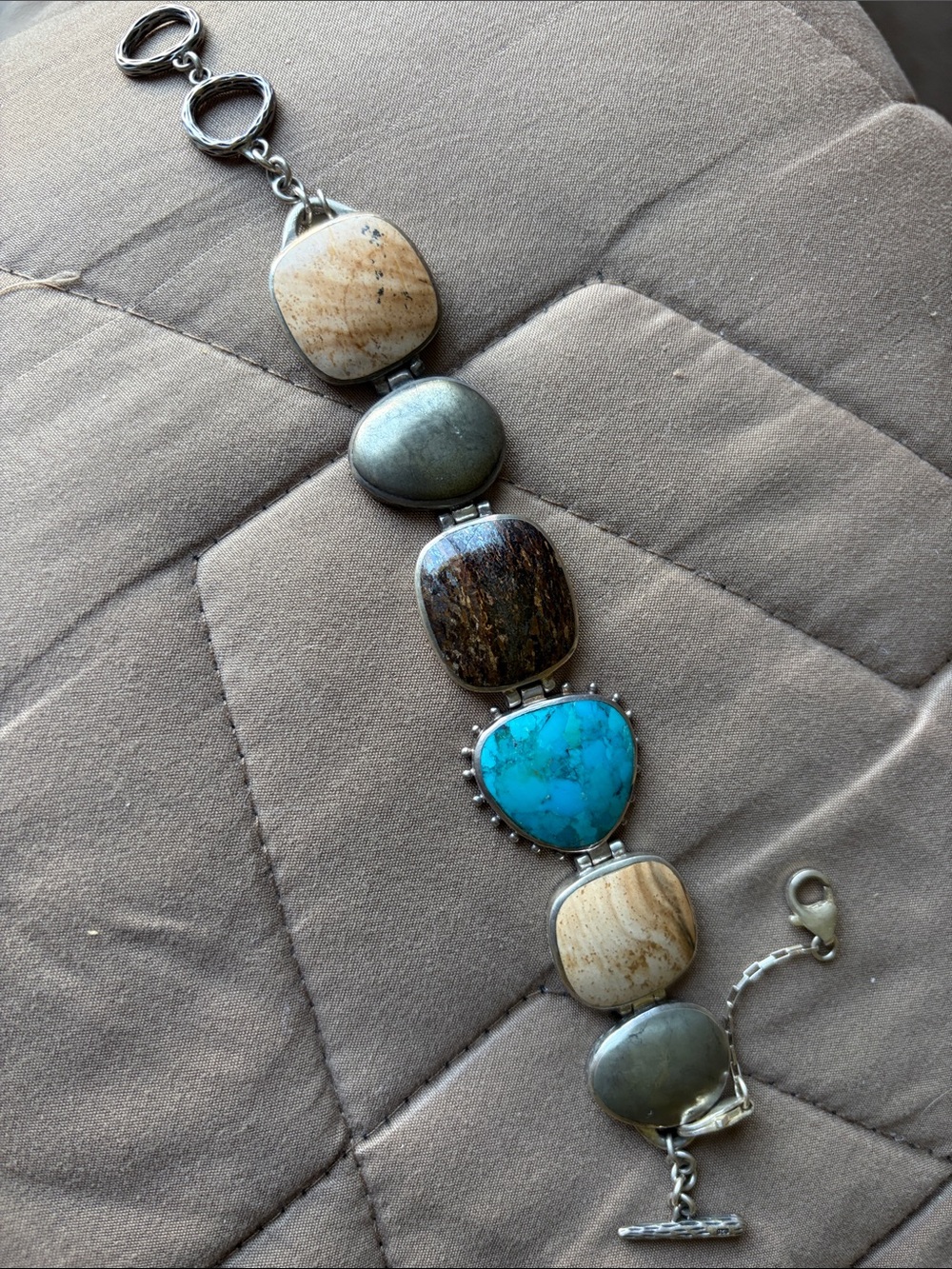 Handcrafted silpadaTurquoise and Natural Stone toggle Bracelet -